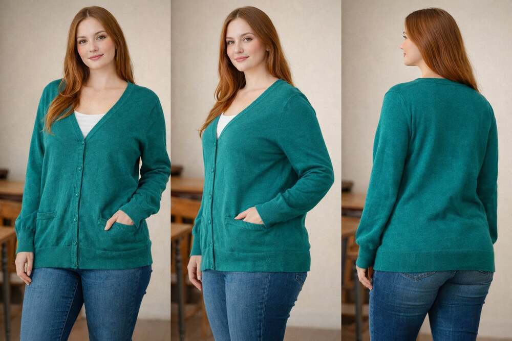 Women’s Ellos Turquoise Cotton Cardigan Size 1X (22-24) - Picture 2 of 10